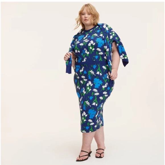 Women's Mixed Floral Sweater Midi Skirt kate spade new york Blue/Green/White XXL - Picture 4 of 7